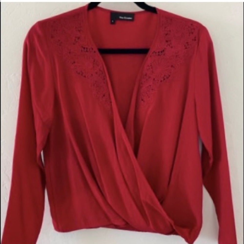 The Kooples Red Silk Wrap Top